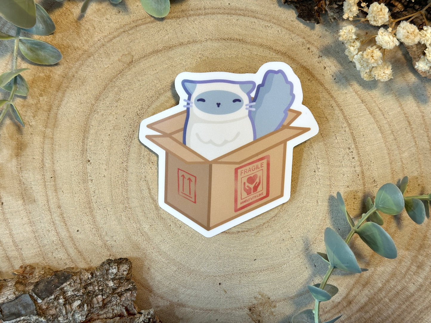 Cardboard Box Cat Matte Vinyl Sticker