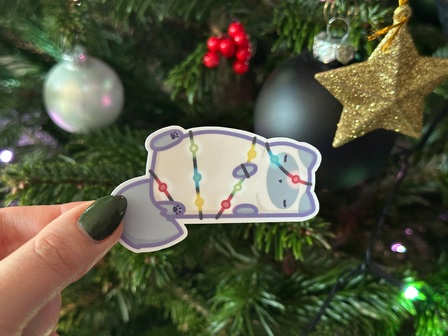 Christmas Lights Cat Matte Vinyl Sticker
