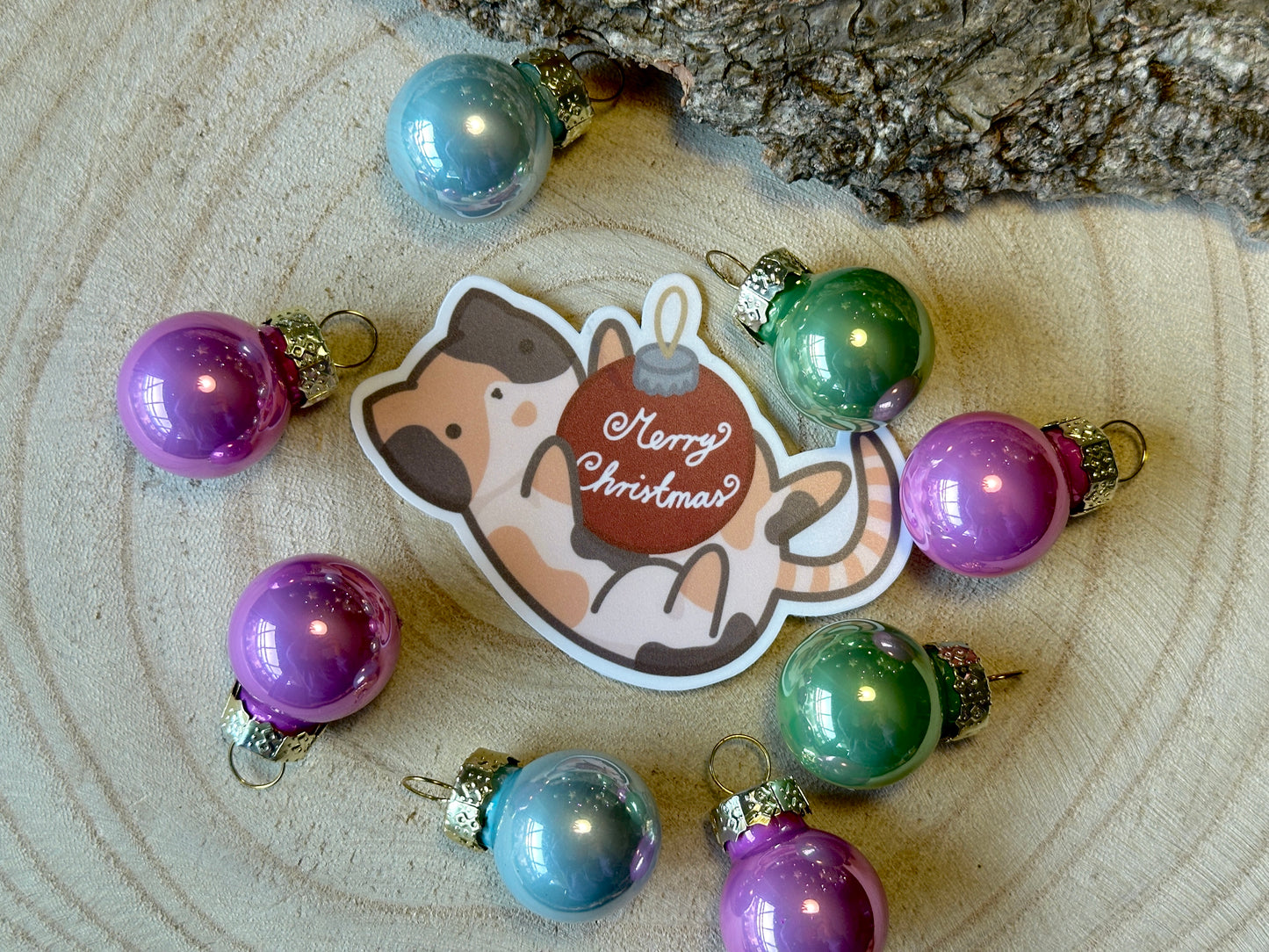 Christmas Ornaments Calico Cat Matte Vinyl Sticker
