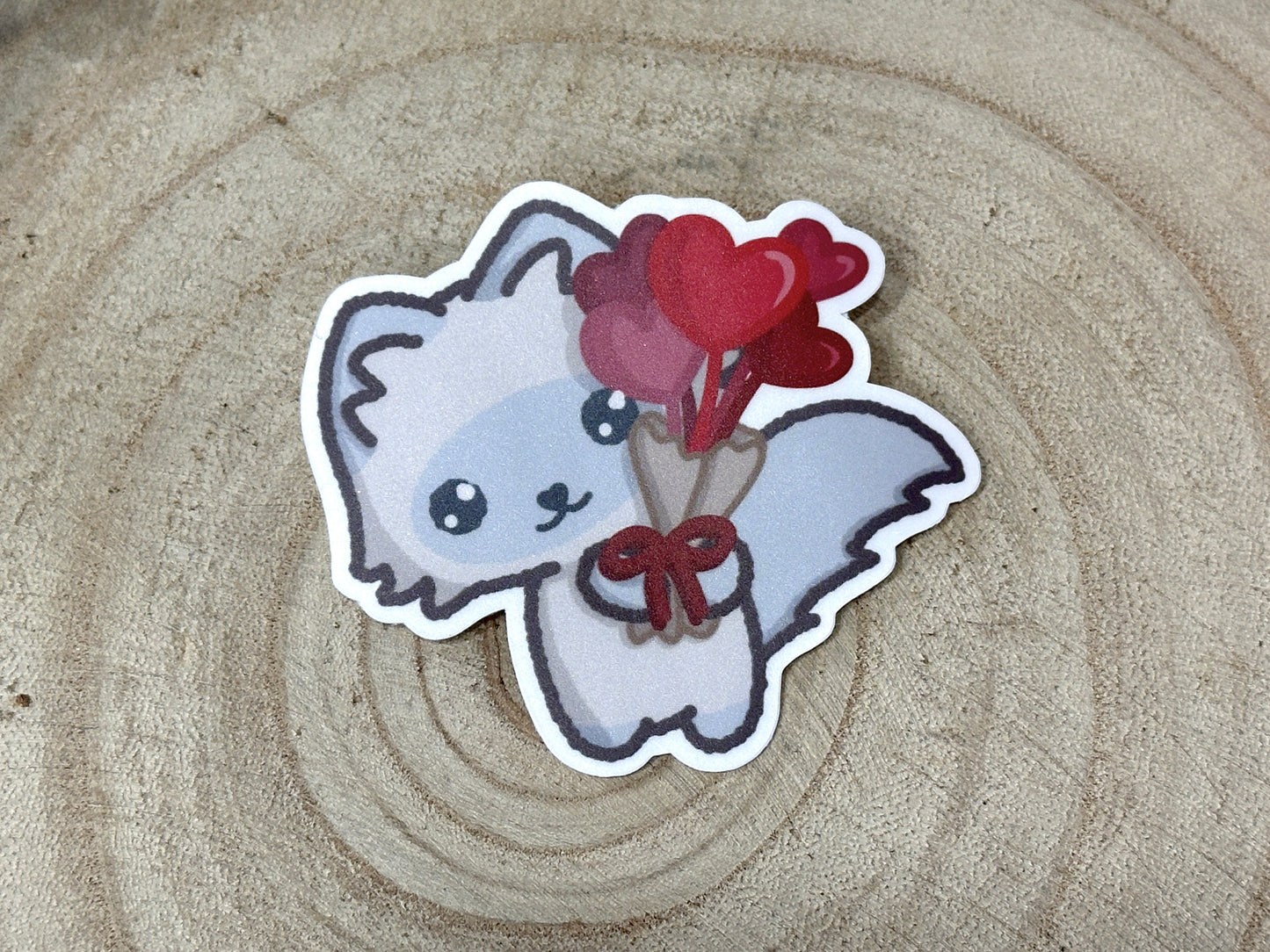 Valentine Heart Bouquet Cat Matte Vinyl Sticker